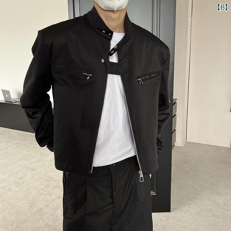 ジャケット メンズ 男性用 高級感 パッド入りショルダー ショート丈 スタンドカラー 機能性 ライダース アメリカン ストリート カジュアル 春秋 ブルゾン アウター