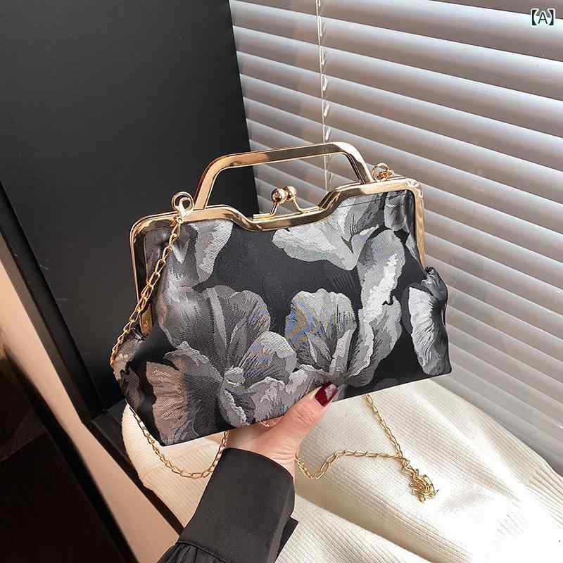 バッグ レディース 中国風レトロモダン 刺繡 ミニスクエア型 肩掛け 斜め掛け 手提げ 3way 個性的 上品 チェーン チャイナドレス 普段使い お出かけ デイリーユース ブラック ブラウン