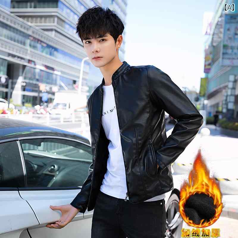 レザージャケット メンズ 革ジャン カジュアル アウター 韓国ファッション トレンド スリムフィット お..