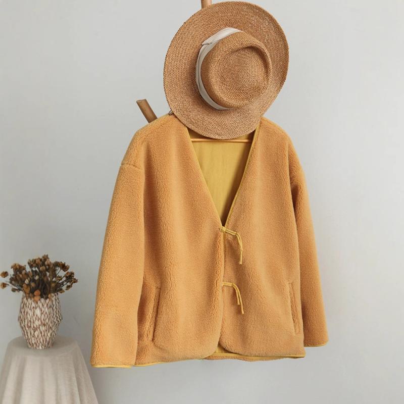 アウター レディース 小柄 ショート丈 Vネック ボアコート チャイナ風 高級感 通勤 オフィス きれいめ ..