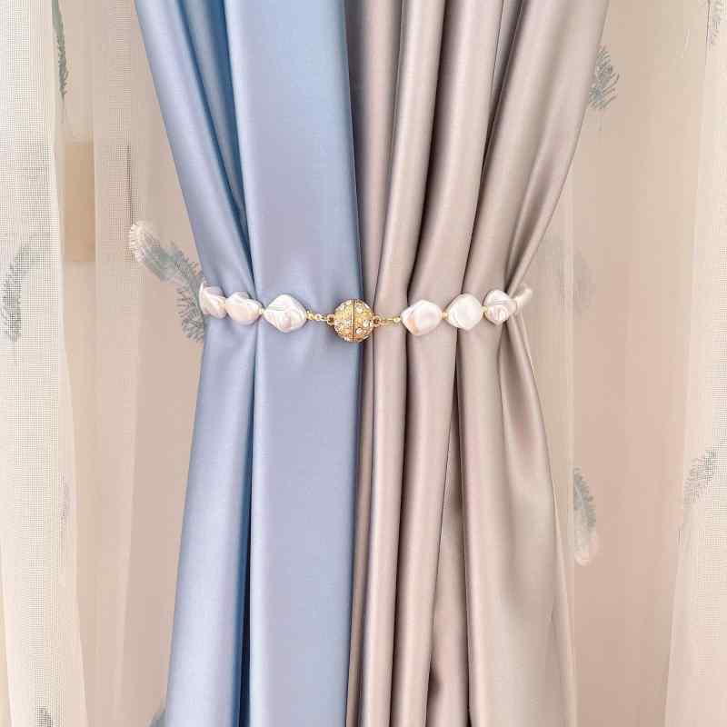 カーテンタッセル マグネット式 ラインストーン パール バロック風装飾 高級感 エレガント 布製 レース..