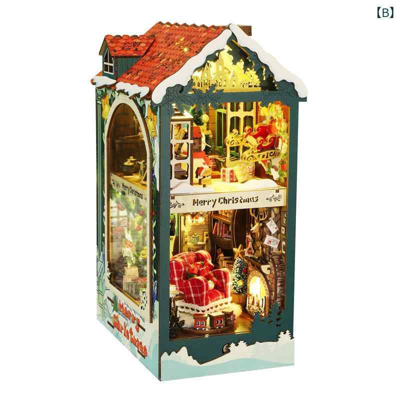 narukiのDIYキット ミニチュアハウス ドールハウス 女性用 クリスマス ホリデー 木製 立体ブックスタンド 組み立て模型 プレゼント 大人向け ホビー 冬のインテリアディスプレイ｜アングル2