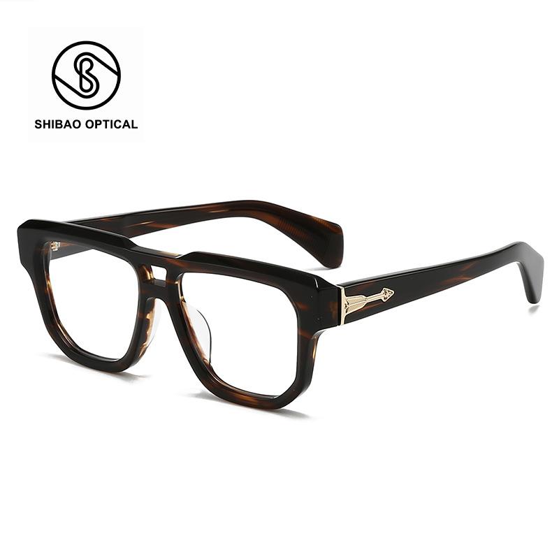 メガネ メンズ 太縁 アセテートフレーム ダブルブリッジ スクエア型 欧米レトロ調 ビッグフレーム 無骨..