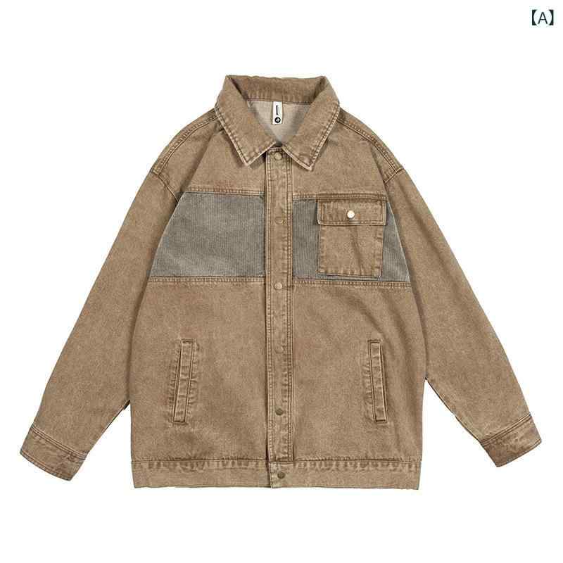 Rakuten - ジャケット メンズ 男性用 デニムジャケット ジージャン ウォッシュ加工 ビッグシルエット ゆったり 切り替え アメカジ ワークジャケット サファリジャケット カジュアル コットン 綿 大きいサイズ 秋冬 カーキ ブラック ブルー