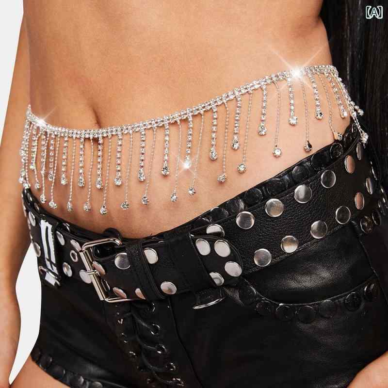 ベリーダンス レディース ウエストチェーン 腰ベルト 高級感 ラインストーン フリンジ タッセル エスニ..