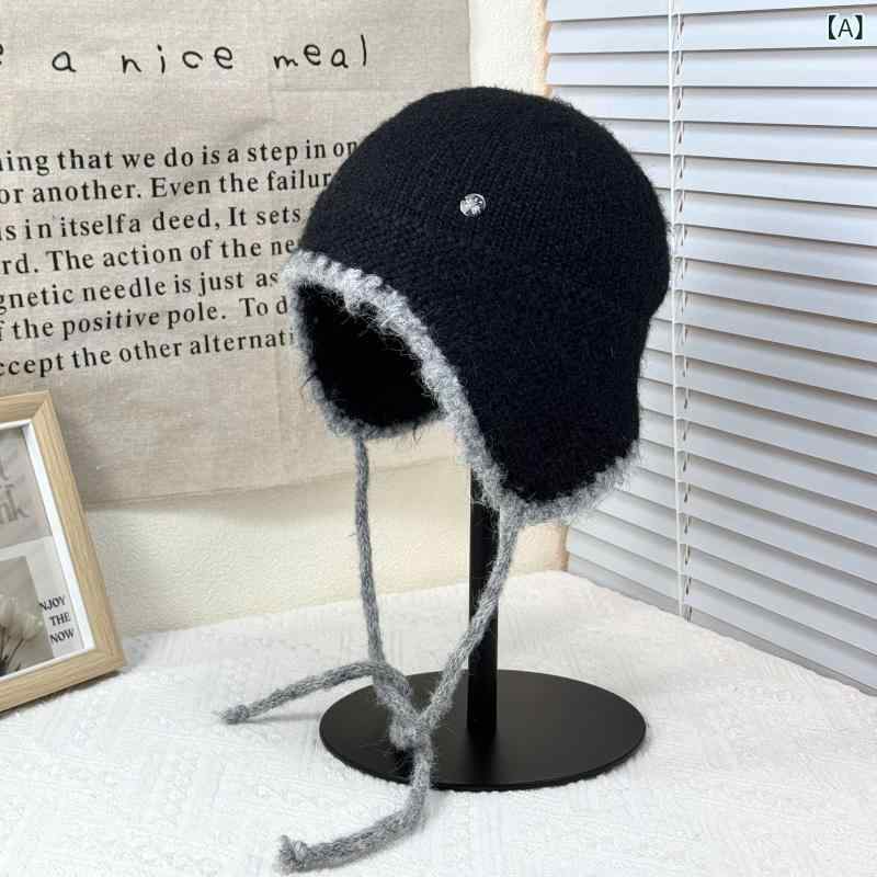 Ten Gallon Hat - ニット帽 韓国風 秋冬 ウール混 耳当て付き フライトキャップ パイロット帽 防寒 防風 保温 カジュアル シンプル 万能 深め