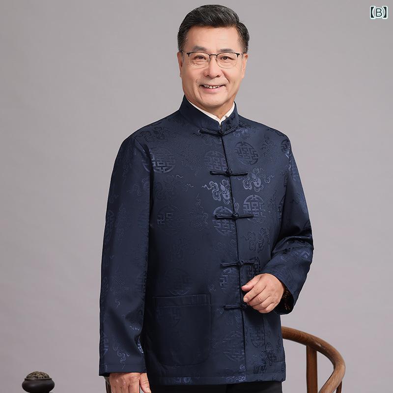 セットアップ メンズ 唐装 中国服 民族衣装 ジャケット アウター 春秋 中高年 高齢者 シニア 父親用 誕生日 結婚式 婚礼 お祝い イベント フォーマル サテン ポリエステル 高級感 レトロ クラシック narukimar-10481912 naruki サンプル画像2