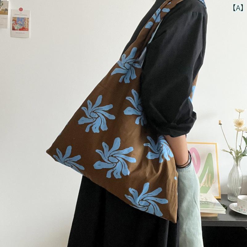 トートバッグ レディース 女性用 秋冬 ゆったり リラックス 蘭柄プリント 大容量 韓国風 ベスト型 キャ..