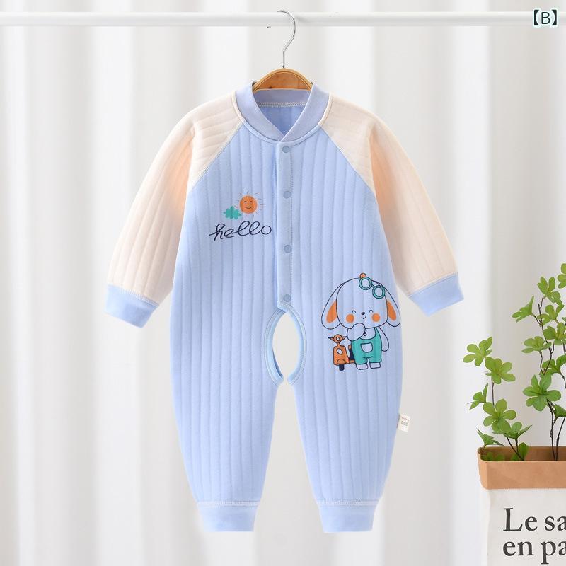 ロンパース ベビー 男の子 女の子 新生児 秋冬 無縫製 あったか 保温 カバーオール 綿100% キャラクター柄 長袖 パジャマ 部屋着 出産祝い 2
