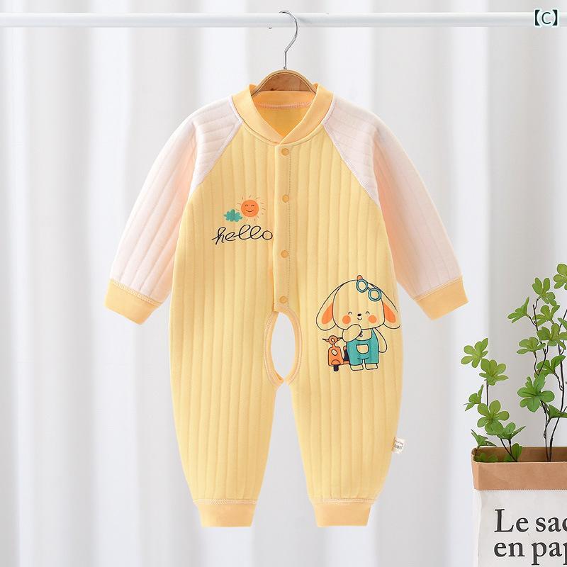 ロンパース ベビー 男の子 女の子 新生児 秋冬 無縫製 あったか 保温 カバーオール 綿100% キャラクター柄 長袖 パジャマ 部屋着 出産祝い 3