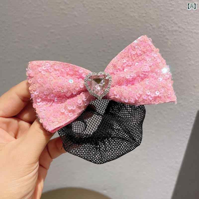 ヘアアクセサリー キッズ 女の子 ヘアネット 髪留め リボン バレッタ お団子 ネット付き ピンク ブルー カラフル かわいい シニヨンネット 発表会 バレエ ダンス 習い事 髪飾り