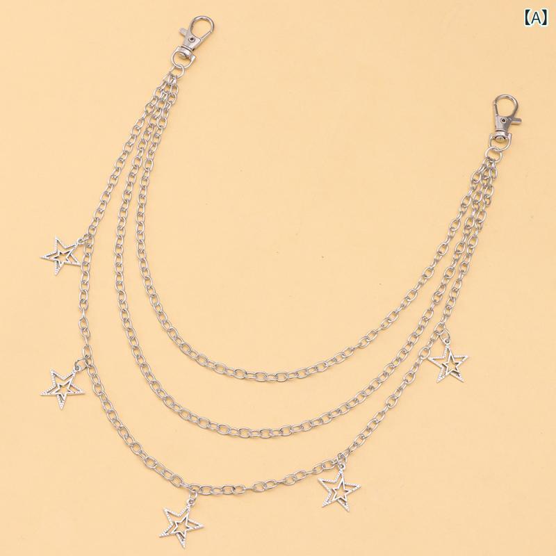 ボディチェーン レディース ヒップホップ ストリート系 五芒星チャーム メタル 多層 レイヤード ズボン飾り 欧米風 ファッション アクセサリー シルバー カジ...