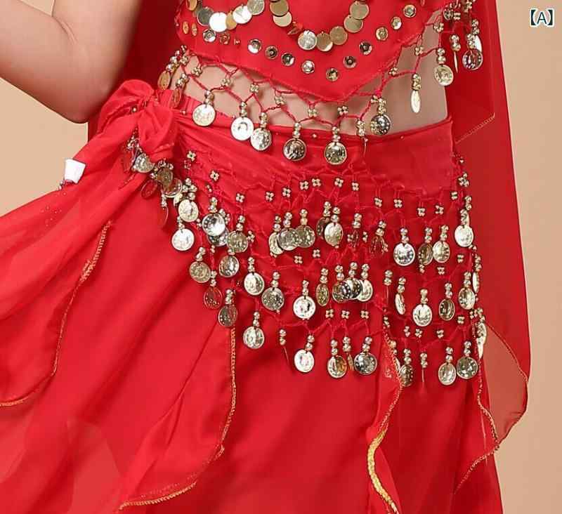 ヒップスカーフ レディース ベリーダンス ウエストチェーン コイン飾り スパンコール キラキラ シフォ..