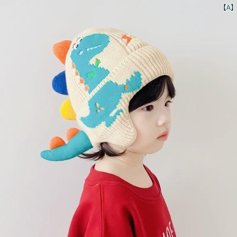 ニット帽 キッズ ベビー 男の子 女の子 かわいい 恐竜 キャラクター 耳あて付き あったか 防寒 ふわふわ 鹿ファー調 保温 赤ちゃん 幼児 防風 秋冬