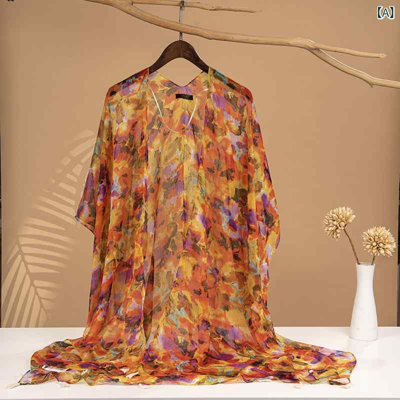 ストール レディース レトロ 民族風 カラフル アートプリント フリンジ ショール 大判 ロング ポリエス..