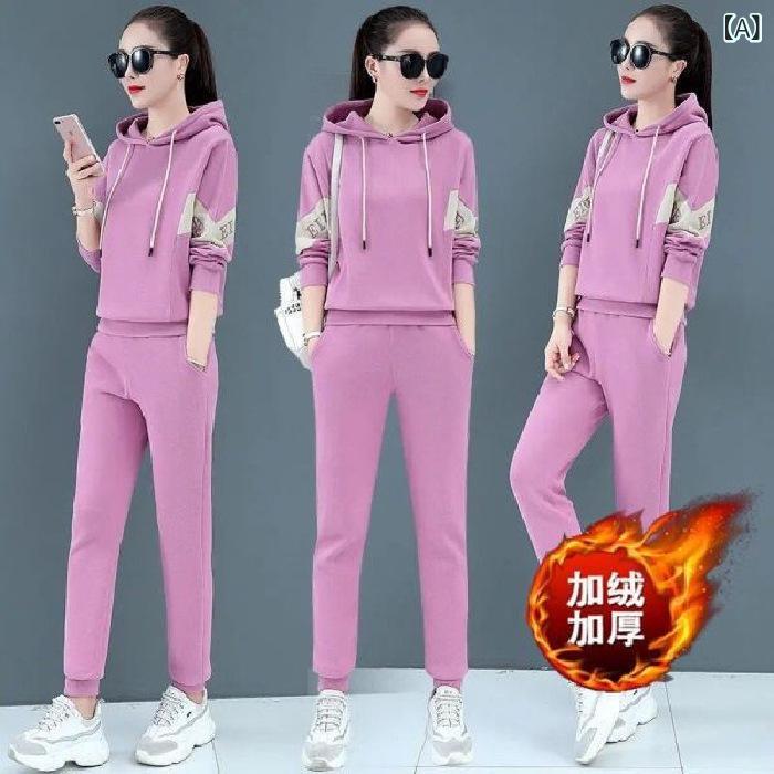 セットアップ レディース 裏起毛 厚手 スポーツ カジュアル フード付き 長袖 ゆったり スウェット トレーナー パンツ ツーピース 秋冬 部屋着 ルームウェア 普段使い ポリエステル 切り替え ポケット付き