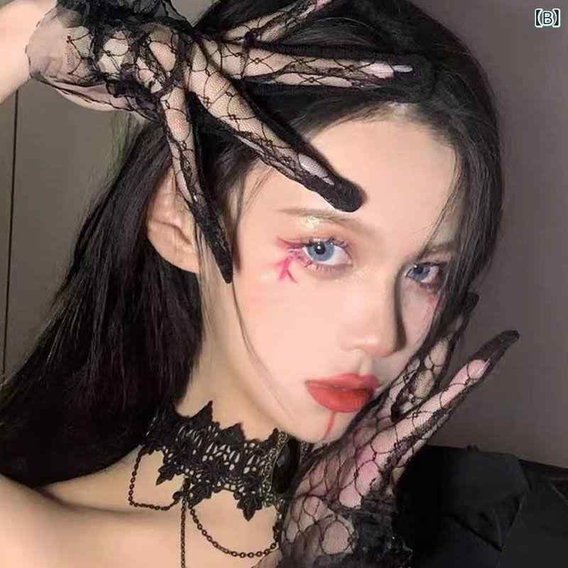 手袋 レディース ブラック ショート丈 レース ネット メッシュ グローブ 宴会 パーティー 披露宴 結婚式 ウェディング フォーマルドレス 婚礼衣装 ティーパーティー ロリータ ロリィタ コスプレ オールシーズン 装飾 アクセサリー 白 黒 2