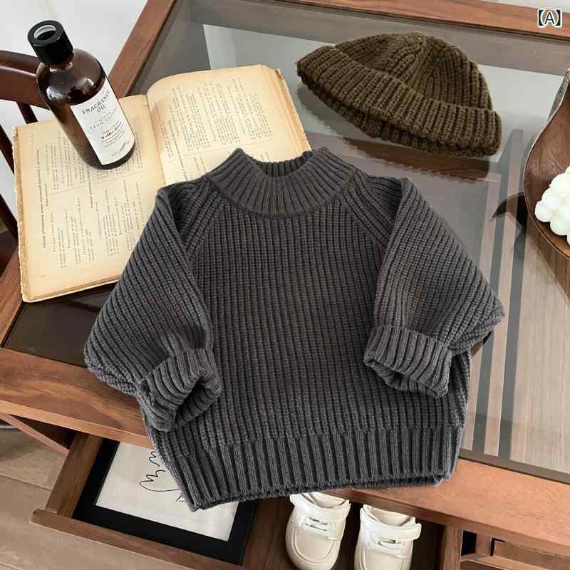 ニット キッズ 男女兼用 韓国風 レトロ 秋冬 チャンキーニット プルオーバー モッ...