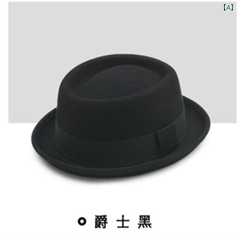 ハット 男女兼用 フェドラハット 中折れハット ジャズハット 短ツバ ブリティッシュ レトロ クラシック スタイリッシュ ステージ衣装 紳士 ブラック アクリル 保温 あたたかい 秋冬