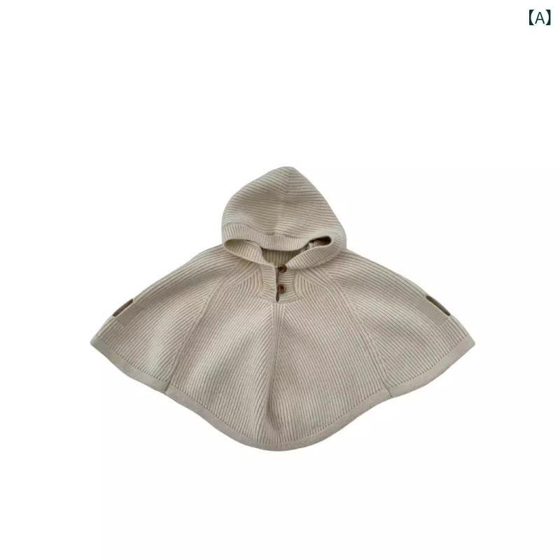 ニット キッズ 女の子 秋冬 フード付き ポンチョ ケープ アクリル綿混 かわいい 酵素洗い 無地 ライト..