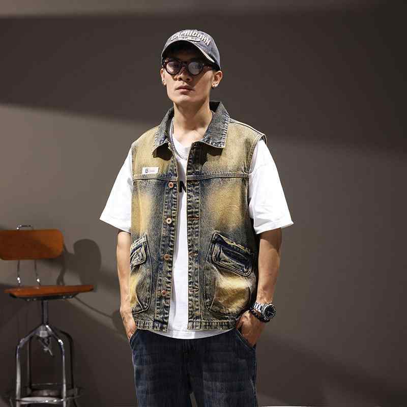 デニムジャケット メンズ 高級感 アメリカンカジュアル ハイスストリート トレンド レトロ ヴィンテージ ゆったり オーバーサイズ 大きいサイズ ビッグサイズ ワークウェア ユーティリティ トップス 秋冬 耐久性