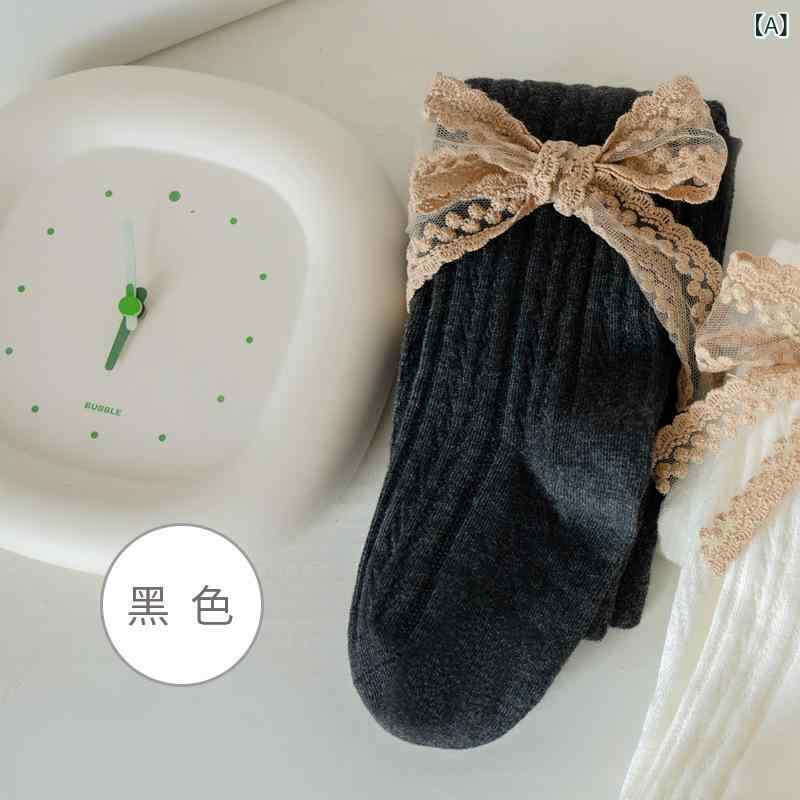 タイツ キッズ 女の子 ベビー レース リボン飾り かわいい 無地 吸湿速乾 通気性 コットン 綿混 肌に優しい 普段使い お出かけ 春秋 ソリッドカラー ストッキング