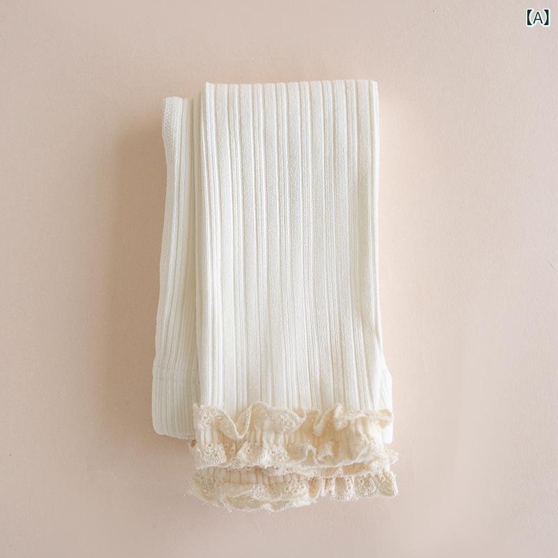 レギンス 女の子 キッズ ベビー レース 小花レース かぎ編み 九分丈 クロップド丈 綿 コットン 無地 中厚手 通気性 伸縮性 ベーシック 普段使い 春秋