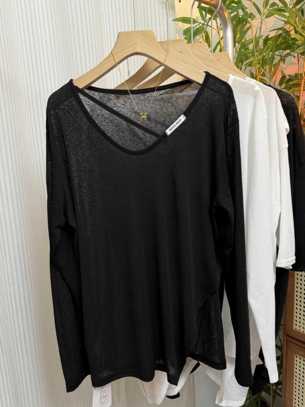 トップス レディース 春夏 欧風 ゆったり オーバーサイズ カットソー Tシャツ 長袖 ミドル丈 スリット ..