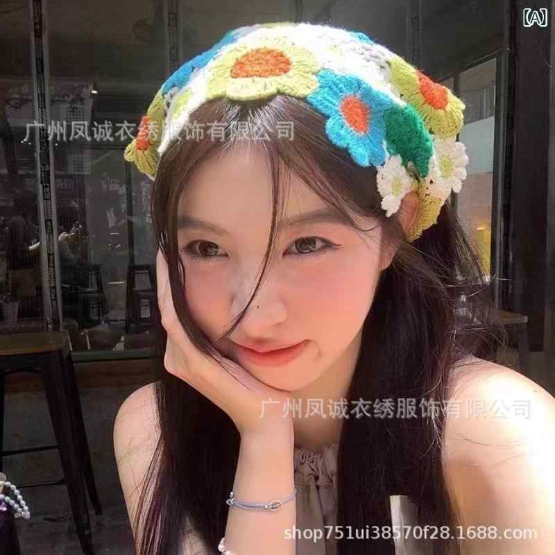ヘアアクセサリー レディース 田園風 ニット ターバン ヘアバンド バンダナ ドーパミンカラー 写真映え コットン かぎ針編み クロシェ ..