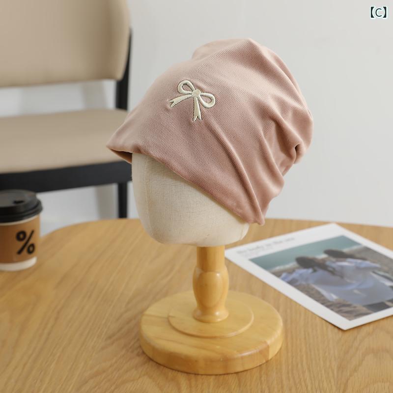 ニット帽 キッズ 子供 男女兼用 韓国風 インスタ風 カジュアル ビーニー ワッチキャップ 刺繍 リボン 春秋 綿 コットン 通気性 保温 防風 ベージュ ピンク 黒(x2)