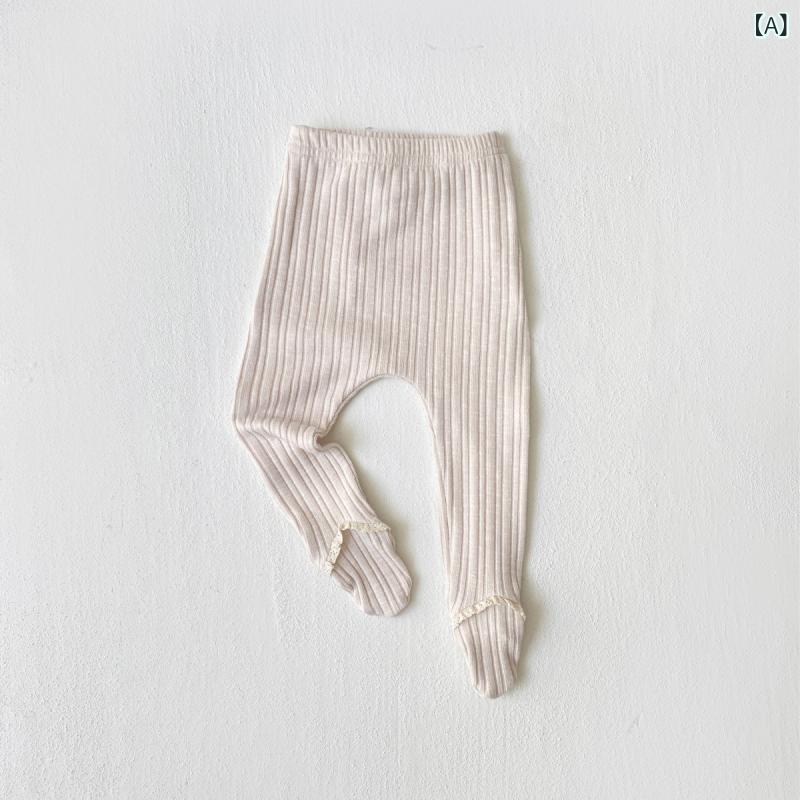 ベビー 女の子 足つきレギンス フリル リブ編み スパッツ タイツ 新生児 幼児 ボトムス ポリエステル 春秋 韓国 おしゃれ かわいい 安心