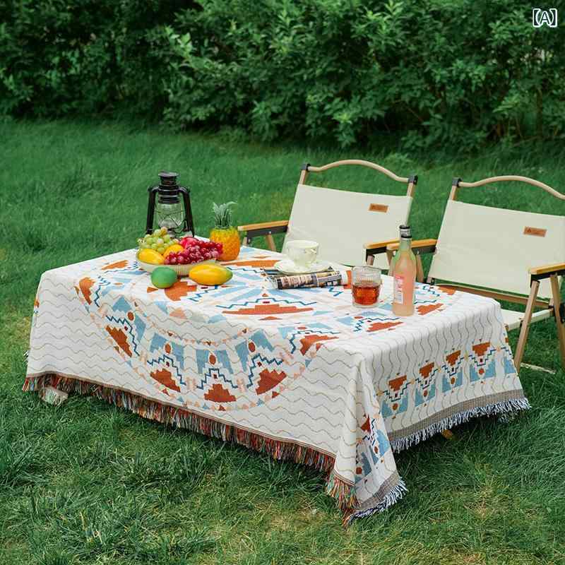 テーブルクロス ボヘミアン 綿麻混紡 幾何学柄 長方形 ピクニックマット レジャーシート アウトドア キ..