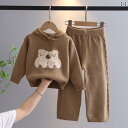 ニット キッズ 女の子 フード付き クマ柄 キャラクター かわいい 韓国風 おしゃれ プルオーバー セットアップ 春秋 アウター ツーピース ブラウン ピンク ...