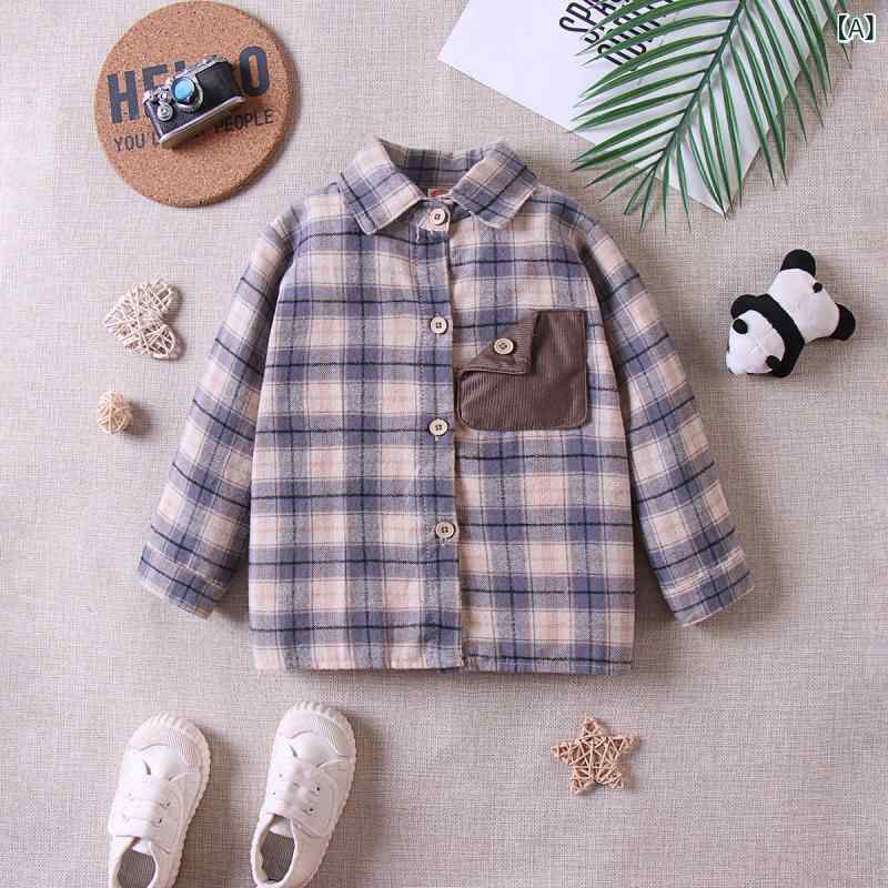 シャツ キッズ 子供 男女兼用 春夏 薄手 軽量 コットン レトロ 配色チェック柄 長袖 カジュアル 普段着..