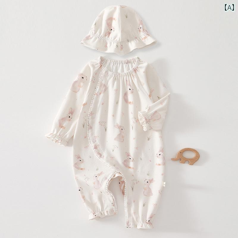 ベビー 女の子 ロンパース 新生児 長袖 綿 秋冬 カバーオール 前開き スナップボタン 肌に優しい かわいい お出かけ 普段使い