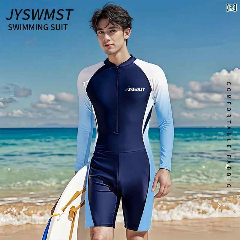 水着 メンズ 大人用 子供用 ジュニア 大きいサイズ オールインワン 長袖 ロングパンツ UVカット 日焼け防止 競泳用 スイムウェア スイムパンツ ポリエステル 速乾 プール ビーチ マリンスポーツ 春夏 切り替え