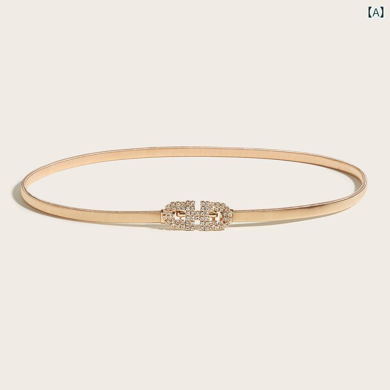 ベルト レディース 女性用 おしゃれ ファッション メタル 細身 スリム ウエストチェーン 伸縮性 ストレッチ ゴム フリンジ ゴールド シルバー カジュアル ...