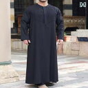 シャツ メンズ 男性用 ロング丈 長袖 カジュアル リネン 麻 綿混 ルーズフィット ゆったり 無地 ムスリム ローブ ブラック シワになりにくい 普段使い デ...