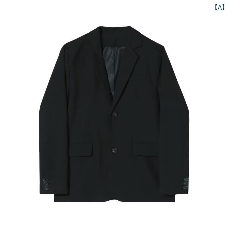 Rakuten - ジャケット メンズ 男性用 ブラック 上品 高級感 カジュアル ゆったり ルーズフィット 肩パッド入り テーラード 無地 ポリエステル 混紡 シワになりにくい 形態安定 ブリティッシュスタイル オフィス 普段使い 春秋(x2)