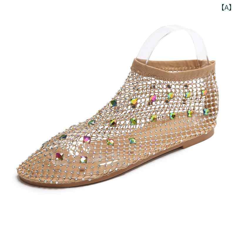 サンダル レディース 夏 ラウンドトゥ グラディエーター 欧米風 メッシュ マルチカラー ラインストーン フラットソール ショート丈 ブーツサンダル 大きいサイズ カジュアル 普段使い ゴールド ブラック