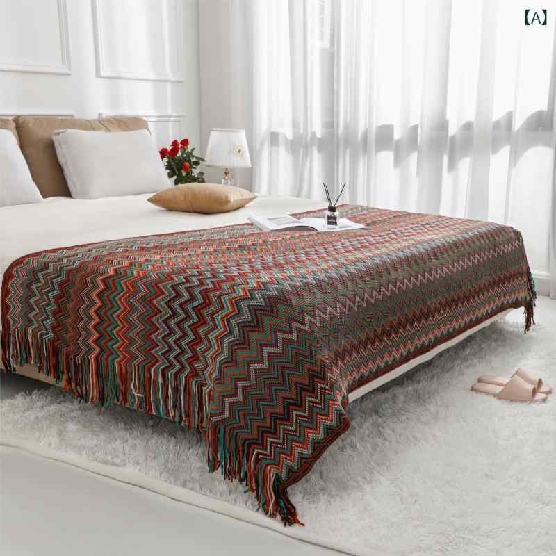 ブランケット ボヘミアン エスニック柄 ニット アクリル素材 ひざ掛け ソファカバー ベッドスロー ショ..