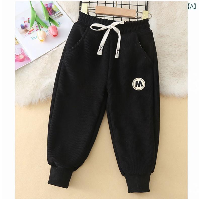 Long-Trousers, Trousers - パンツ キッズ 男の子 女の子 子供服 秋冬 シープボア裏起毛 厚手 防寒 暖かい カジュアル スポーツ ロングパンツ 通学 普段使い 部屋着 ボトムス ブラック アイボリー
