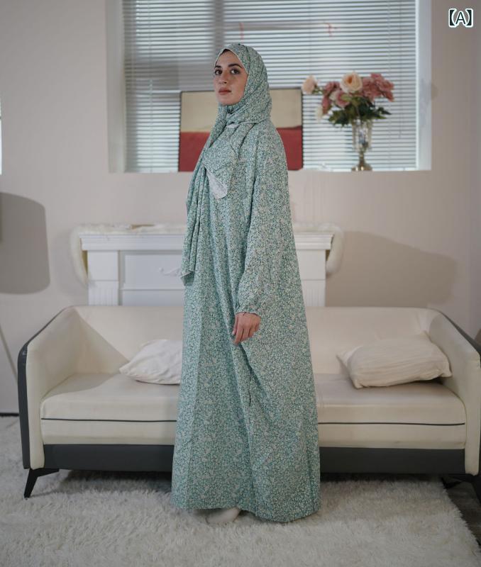 ワンピース レディース イスラム 中東風 ロング丈 長袖 大きいサイズ 体型カバー 再生繊維 花柄 ムスリム 礼拝服 ゆったり ストレートライン フォーマル 上品
