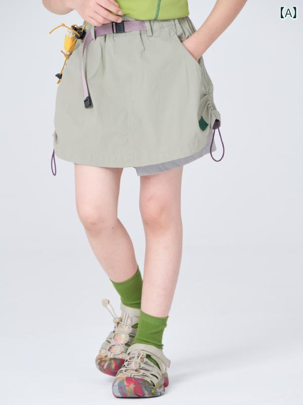 スカート キッズ 女の子 夏 親子 フェイクレイヤード カジュアル ライトウェイト アウトドア 着回し カ..