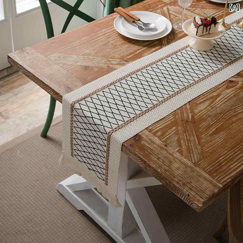 テーブルランナー 綿麻 コットンリネン 切り替え ストライプ クリスマス ホリデー アメリカンカントリー ダイニング リビング 玄関 サイドボード マルチカバー 秋冬