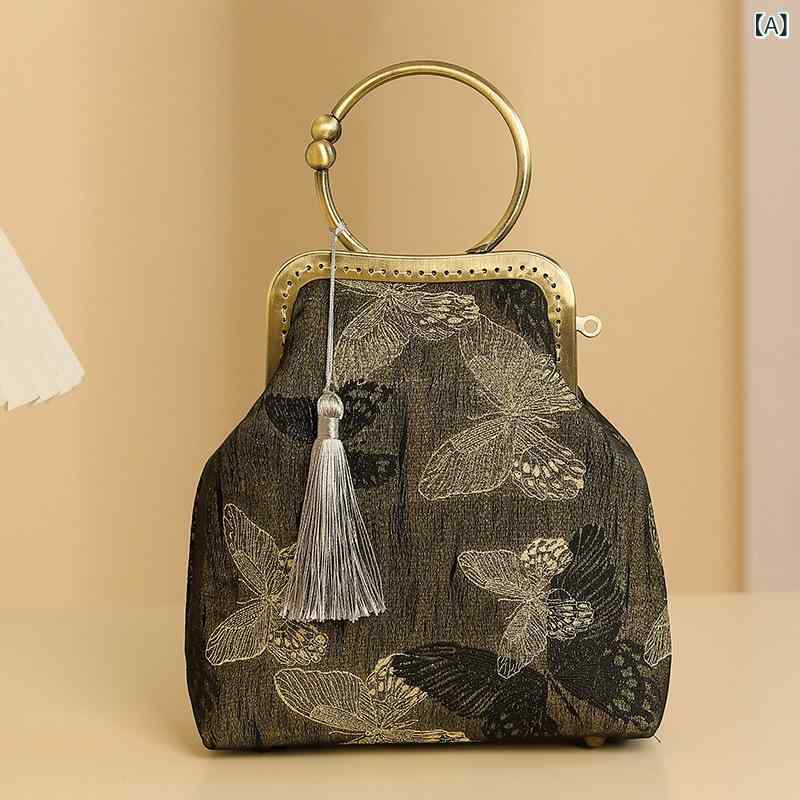 バッグ レディース 金糸ジャカード織り 花柄 タッセル付き ハンドバッグ クラッチバッグ チェーンバッグ ショルダーバッグ 古典風 中国風 エスニック チャイナドレス パーティー 結婚式 披露宴 デイリーユース ポリエステル スクエア型 縦長 春夏