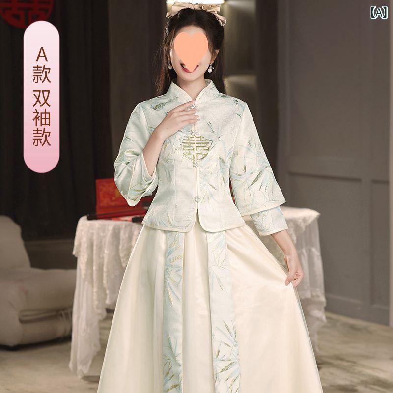 ブライズメイドドレス レディース 新チャイナ風 着痩せ効果 結婚式 披露宴 二次会 フォーマル 薄手 軽量 ロング丈 スタンドカラー 長袖 ポリエステル メッシュチュール