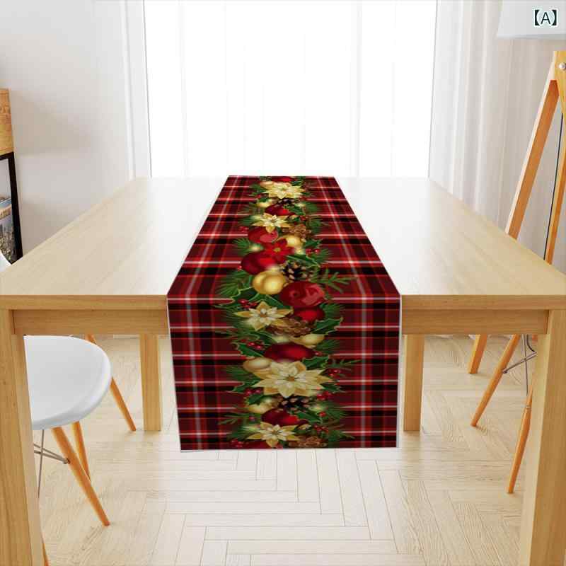 長條飾布 - テーブルランナー クリスマス ポインセチア花柄 トナカイ柄 デジタルプリント ポリエステル製 食卓デコレーション 冬 お祝い パーティー リビング ダイニング 北欧風