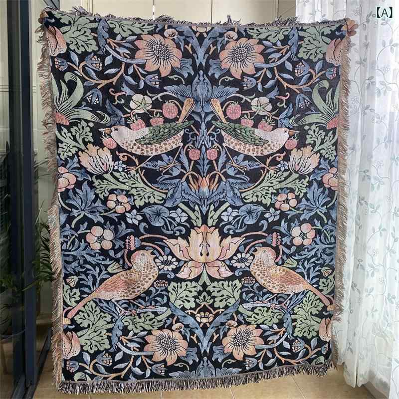 タペストリー アメリカンカントリー レトロ ヴィンテージ モーリス 花鳥 ゴッホ油絵風 糸杉と麦畑 風景画 壁掛け マルチカバー テーブルクロス ブランケット スロー ポリエステル 綿 混紡 インテリア アート 長方形