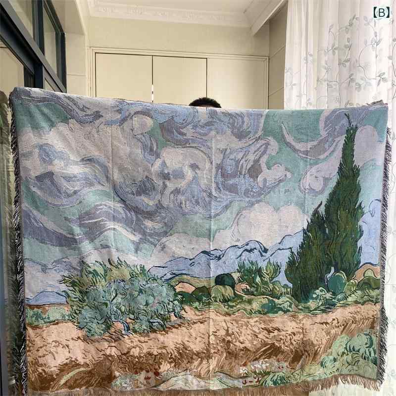 タペストリー アメリカンカントリー レトロ ヴィンテージ モーリス 花鳥 ゴッホ油絵風 糸杉と麦畑 風景画 壁掛け マルチカバー テーブルクロス ブランケット スロー ポリエステル 綿 混紡 インテリア アート 長方形 2